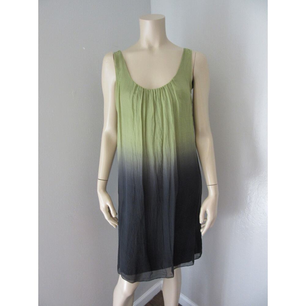 PRONTOMODA GIUSY Green Black Silk M Chiffon Italy Resort Wear Vintage Dress BR8